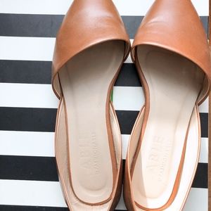 ABLE  Sarai Pointed Toe Leather Flats in Cognac